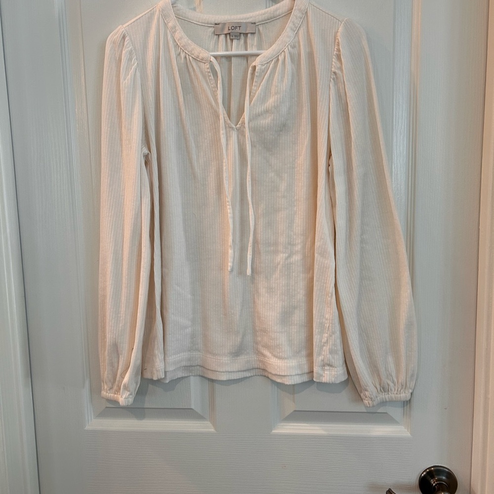 LOFT Women's White Blouse with Tie Neck
